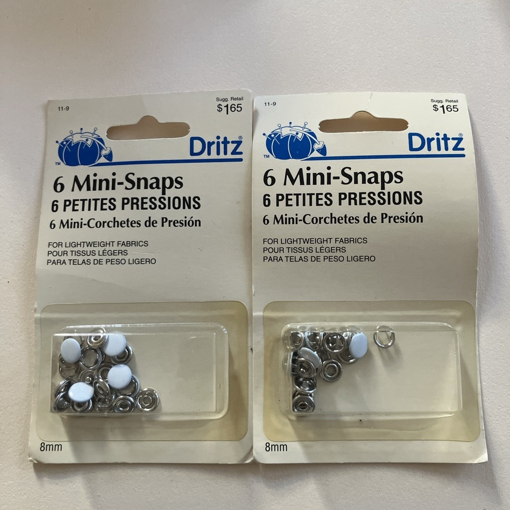 Vintage Dritz Gripper Brand Snap Fasteners, Mini-snaps 8mm 11-8 White 2 Packs